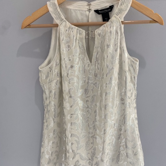 White House Black Market white halter tank top with silver embroidery - Picture 5 of 10